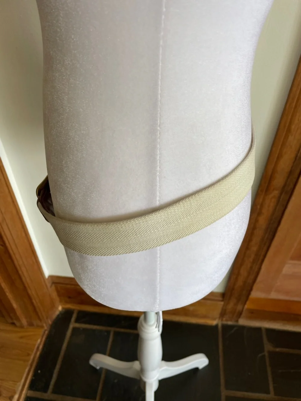 COACH Cream Canvas Belt Vintage Brown Leather Gold-Tone Buckle 36